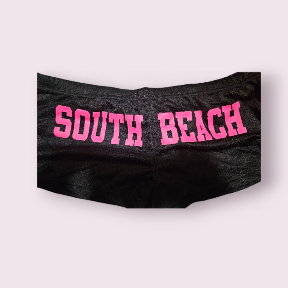 Surf Style Black Mesh Shorts With Pink South Beach Letters Brand New